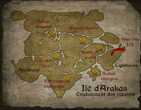 Carte de l'emplacement des différents repaires de factions
